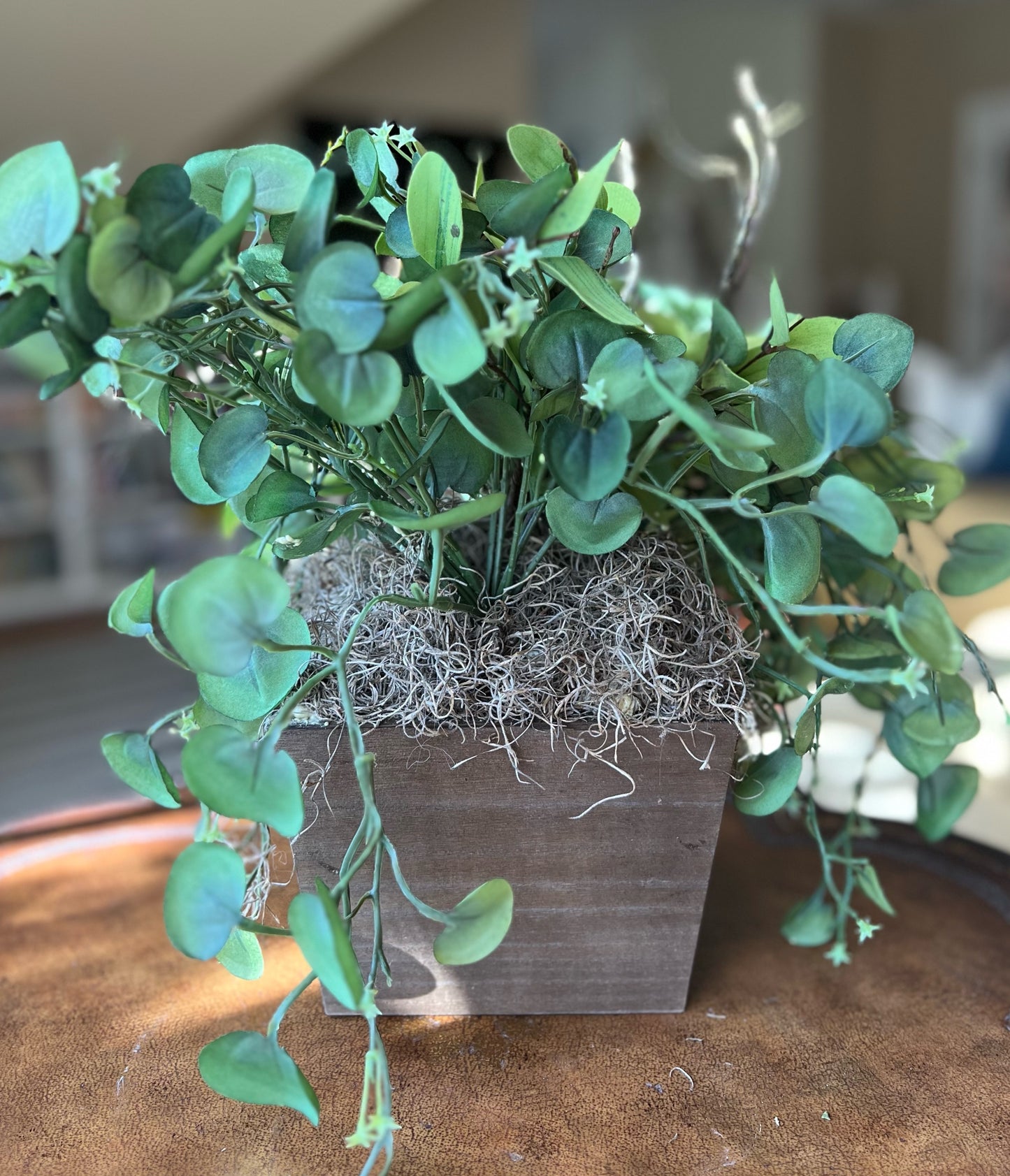 Lush Greenery Display in Rustic Wooden Box
