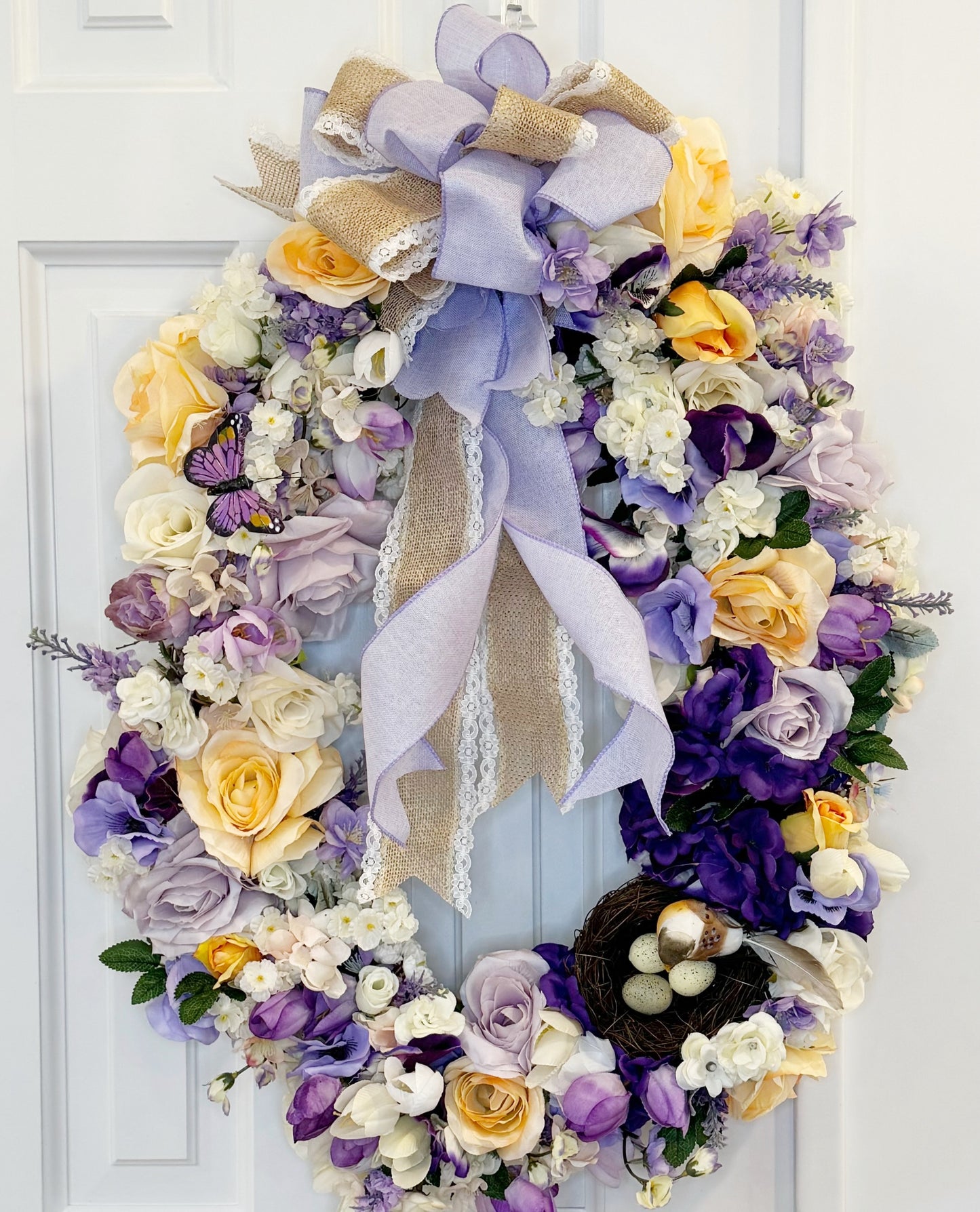 24" Oval Peach, Purple, and White Wreath