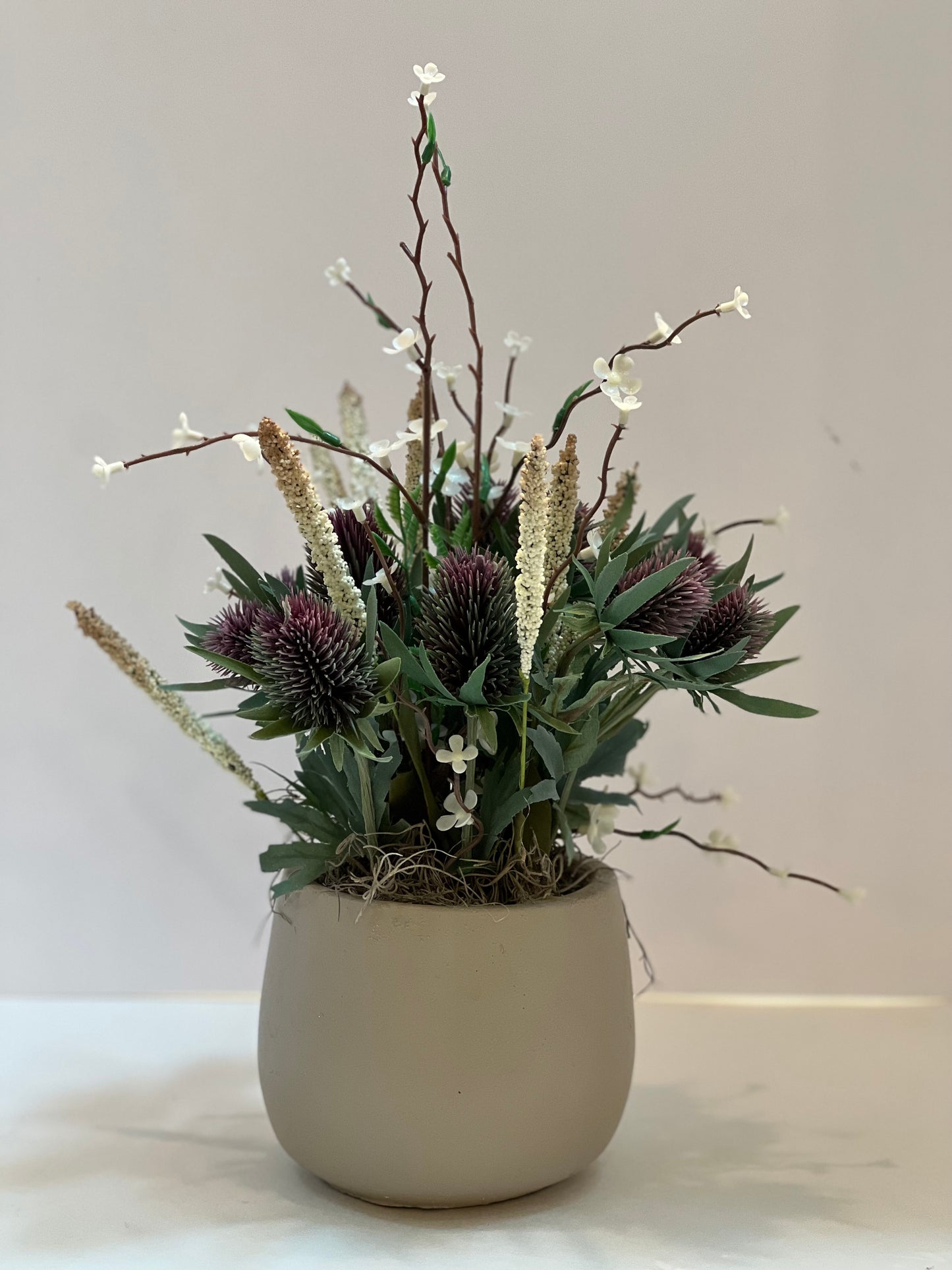 Thistles Flower Arrangement in Cement Pot