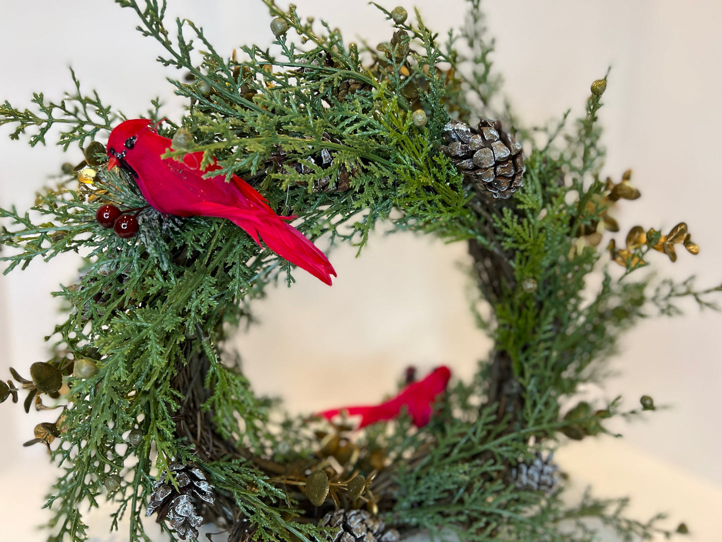 12" Free-Standing, 2-Sided Wreath with Cardinals