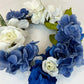 Blue and White: A Delicate Hydrangea and Rose Candle Wreath
