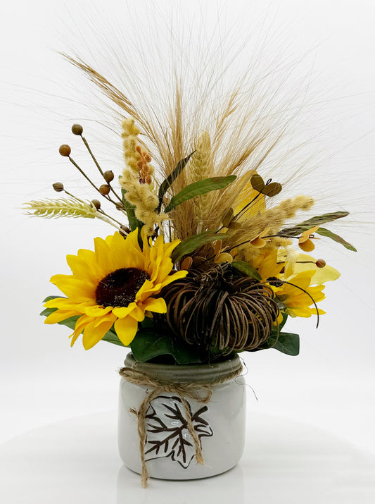 Sunflowers in Leaf Motif Pot