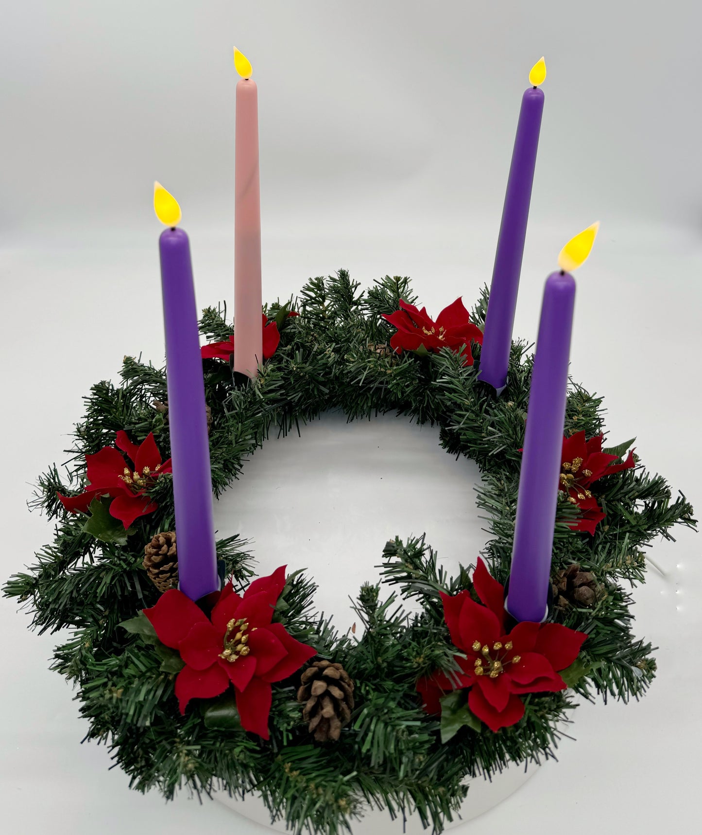 Christmas Advent Wreath with Poinsettias