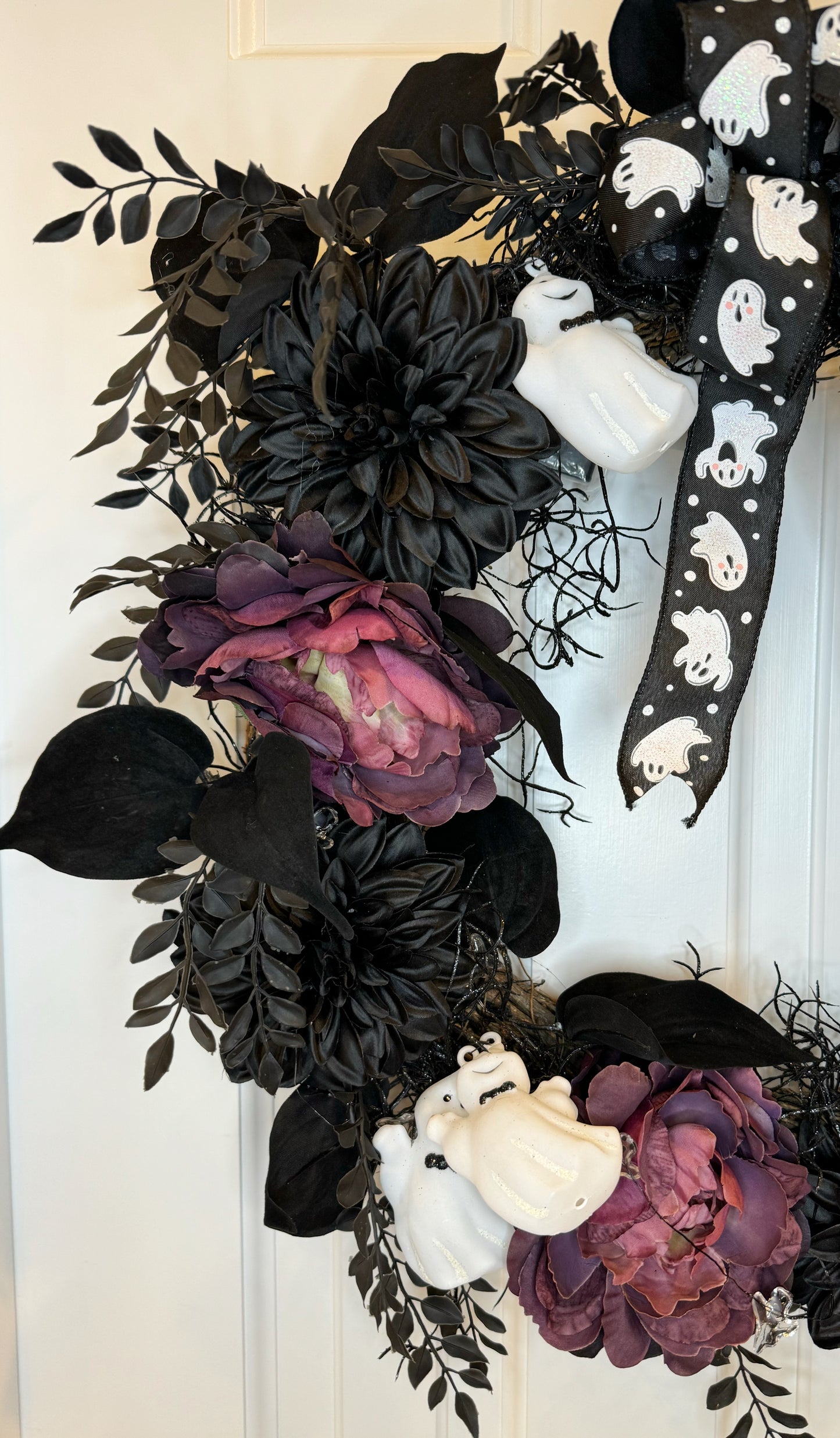 Ghost-Themed Wreath with Lights