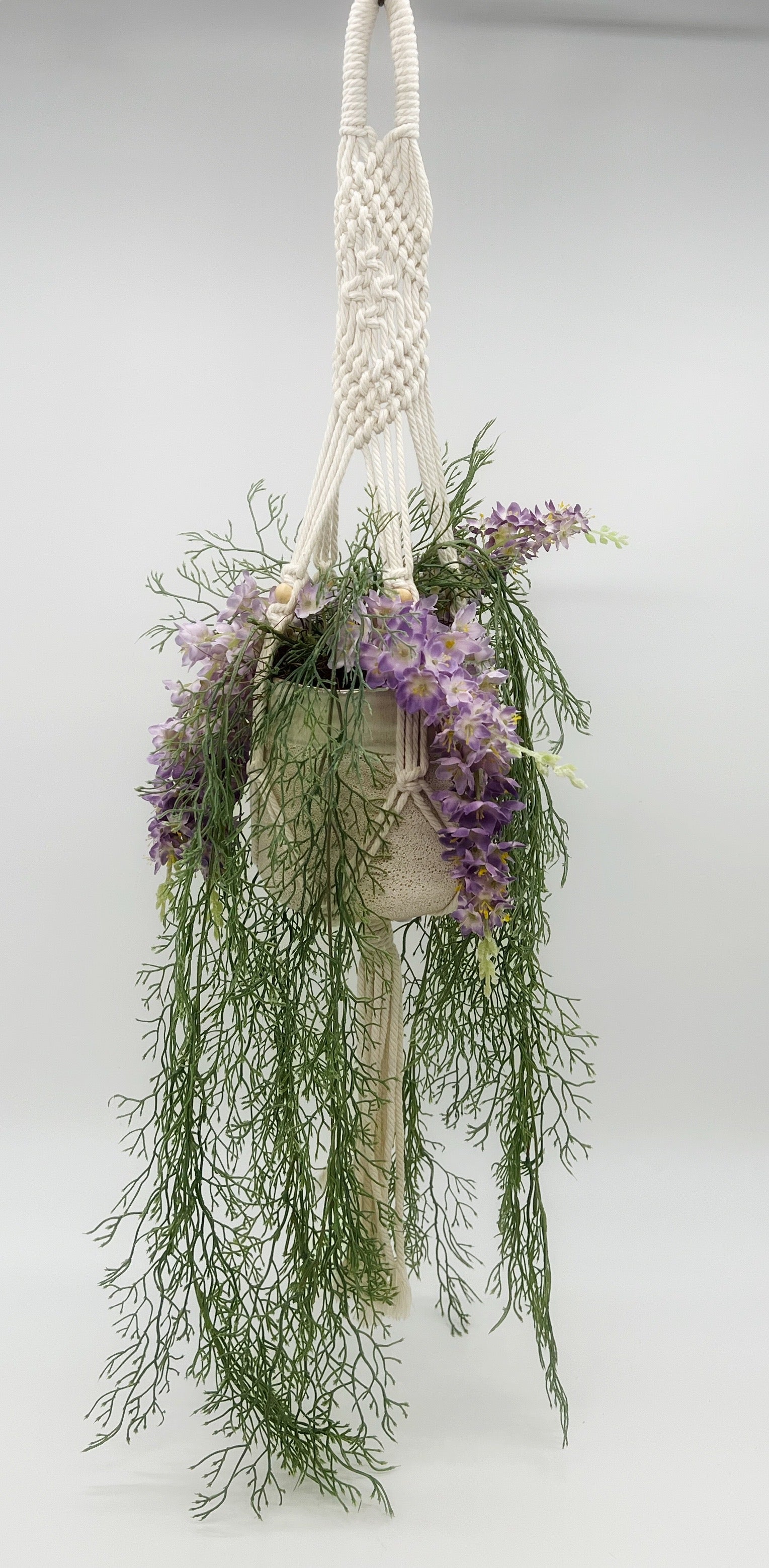 purple hanging indoor plant Elegant Silk Wisteria Hanging Planter