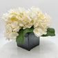 Silk Cream Hydrangeas in Gunmetal Cube: Elegant Home Decor Accent