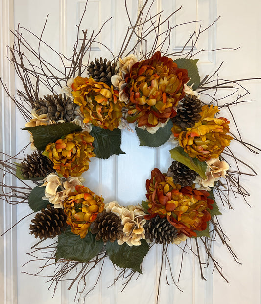 20" Hydrangeas and Peonies Fall Wreath