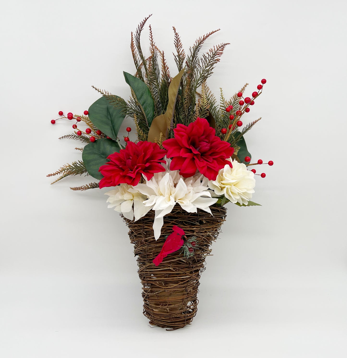 24" Christmas Dahlias Cloche Wreath
