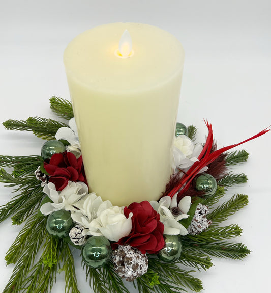 Burgundy and White Christmas Candle Wreath