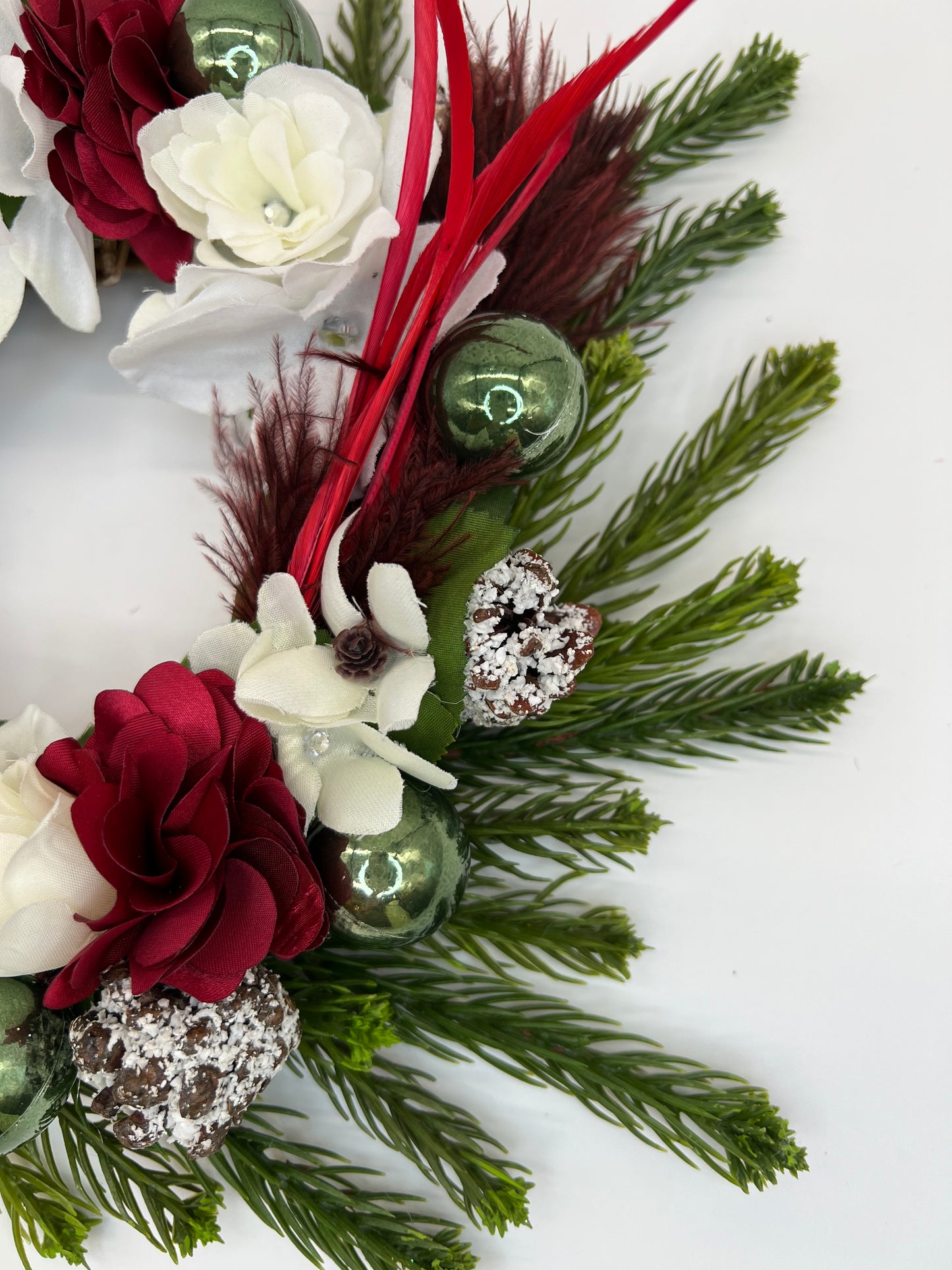 Burgundy and White Christmas Candle Wreath