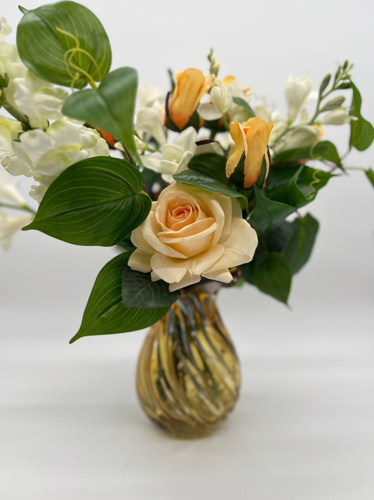 White and Amber Roses Arrangement