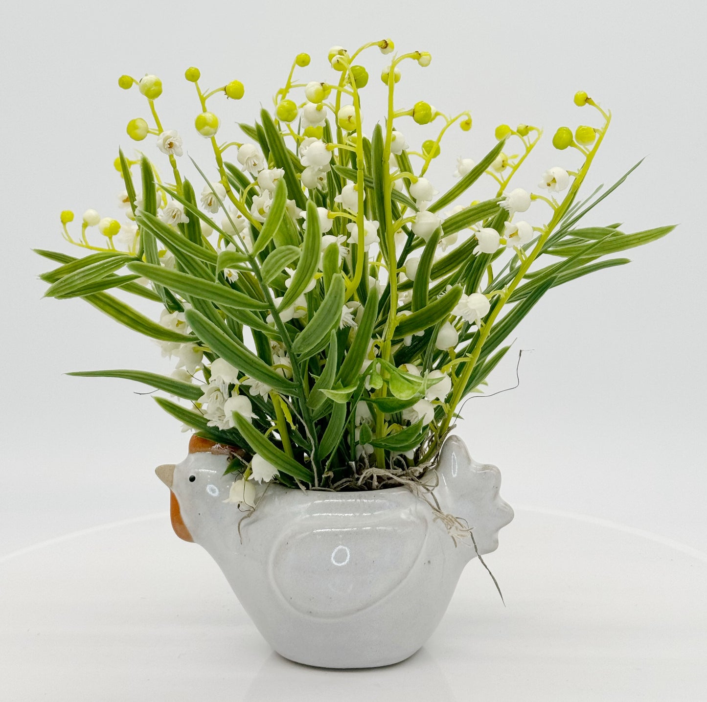 Chicken Planter with Lily of the Valley