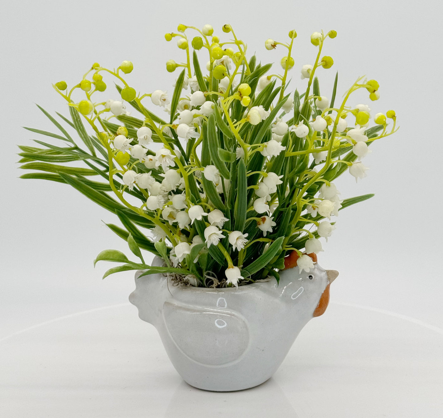 Chicken Planter with Lily of the Valley