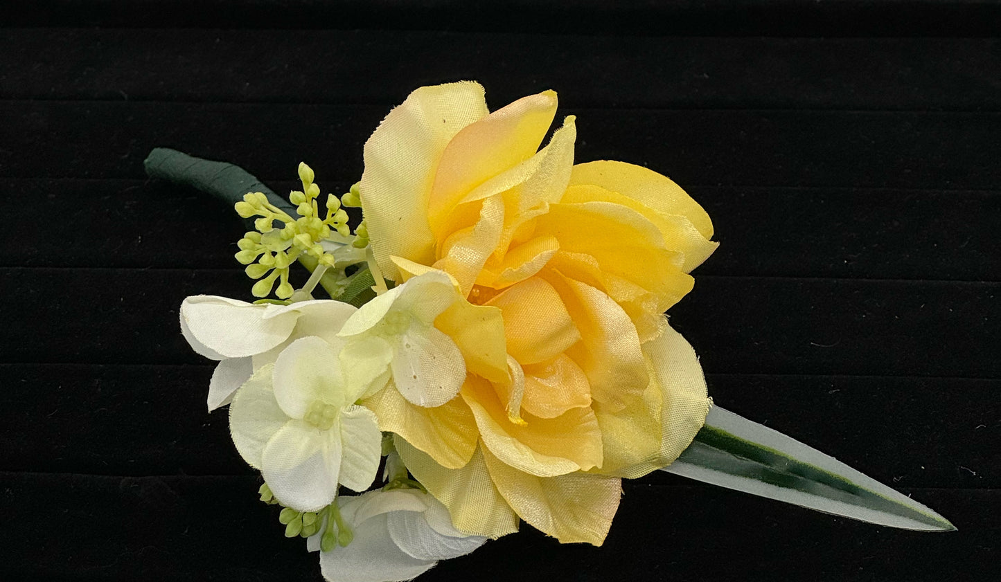 Yellow Rose Boutonniere with Hydrangea