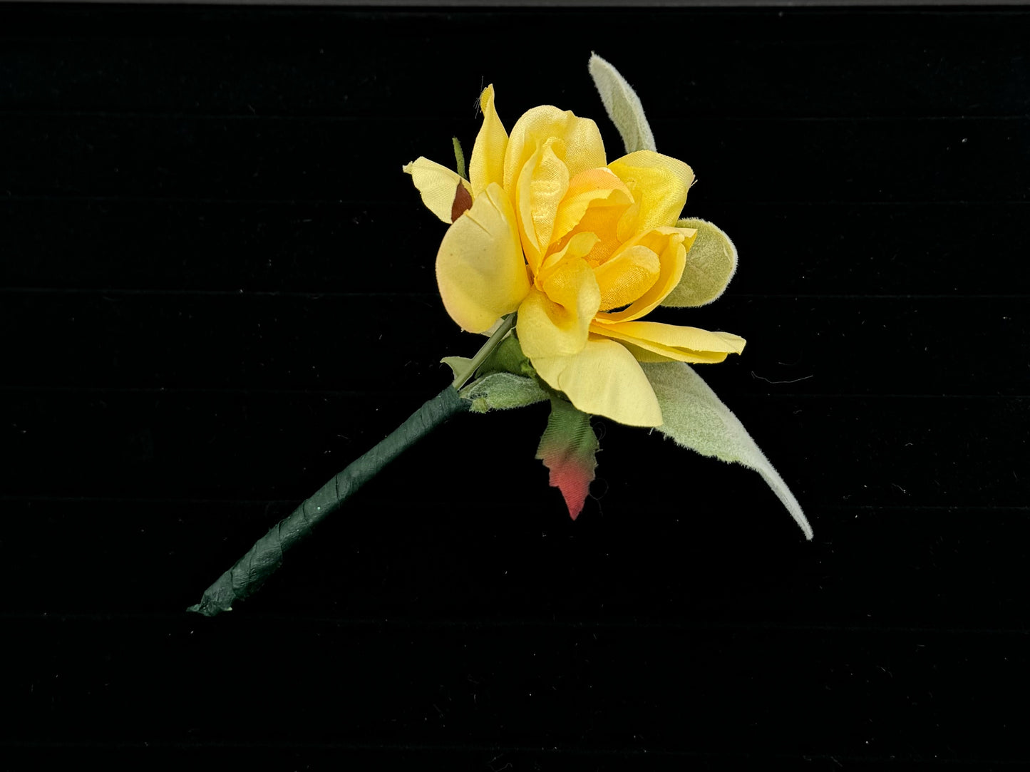 Yellow Rose Boutonnière with Lamb's Ear