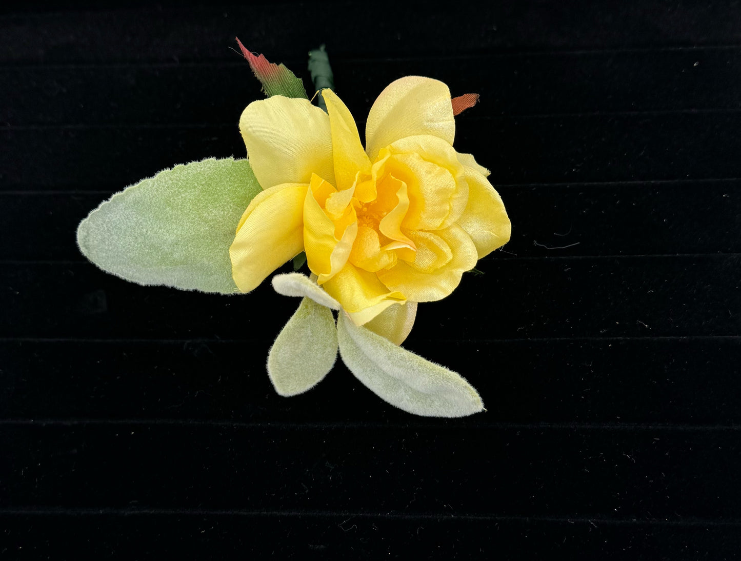 Yellow Rose Boutonnière with Lamb's Ear