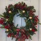 18" Holly Leaves with Plaid Bow Christmas Wreath
