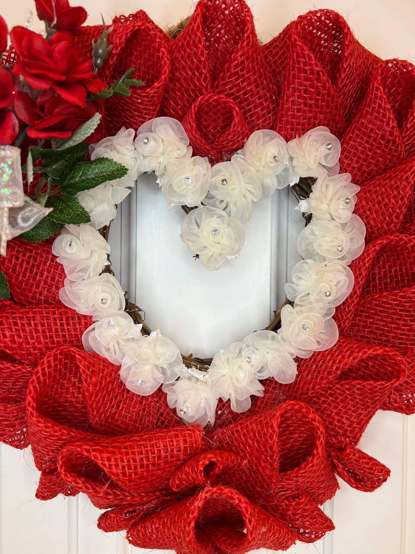 12" Heart Wreath with Burlap and Roses