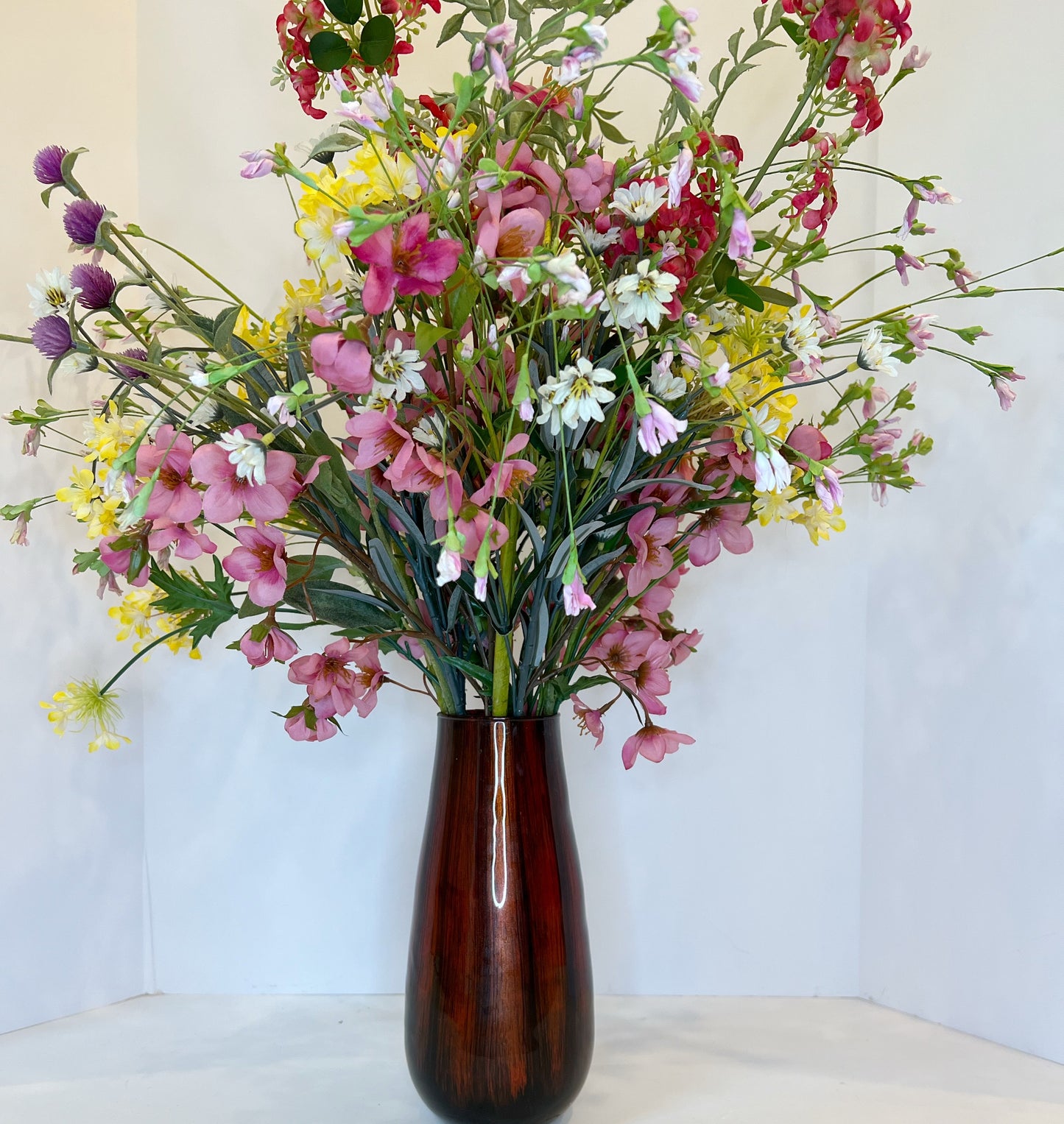 Silk Flower Bouquet in Red Vase