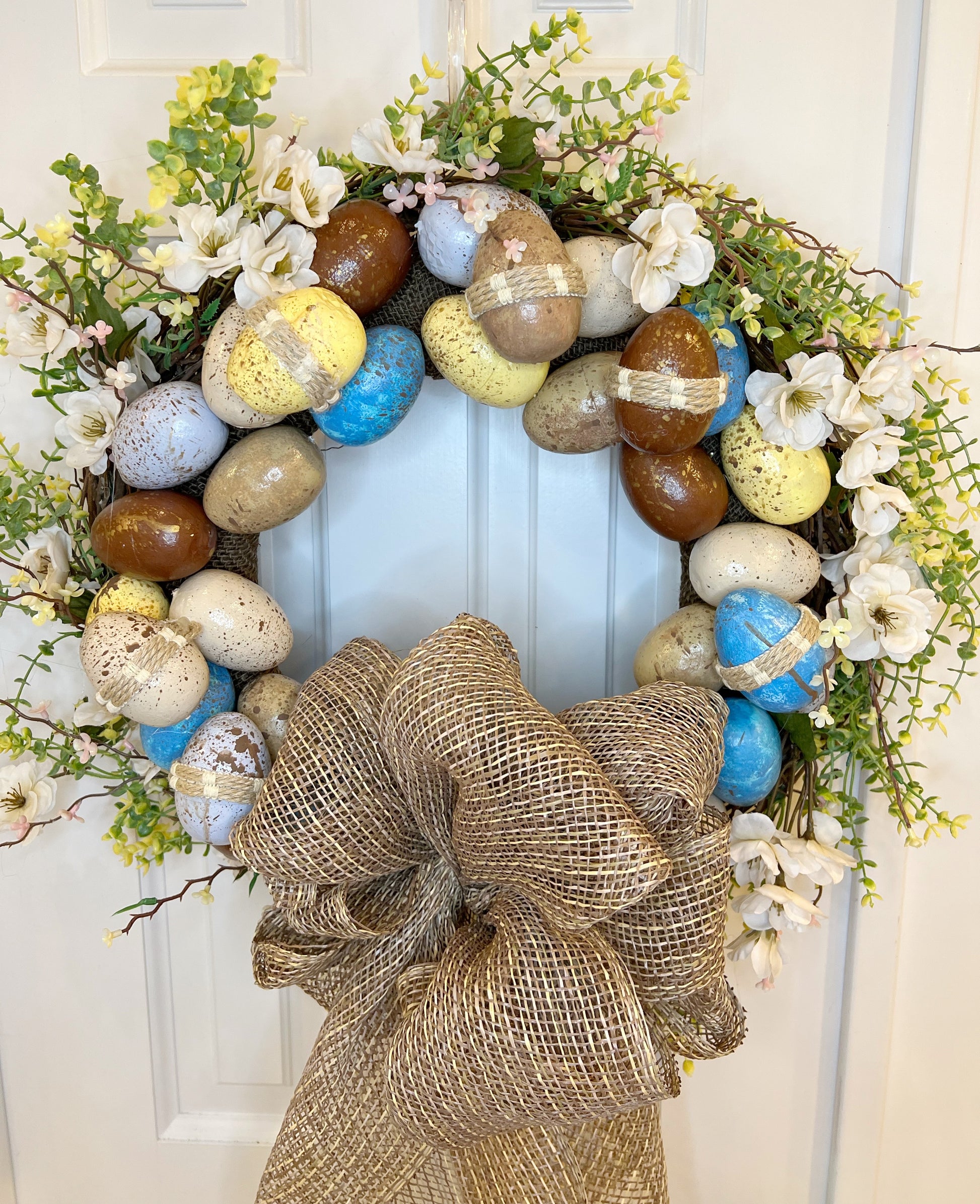 Easter wreath with spring apple blossom flowers