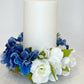 Harmony in Blue and White: A Delicate Hydrangea and Rose Candle Wreath