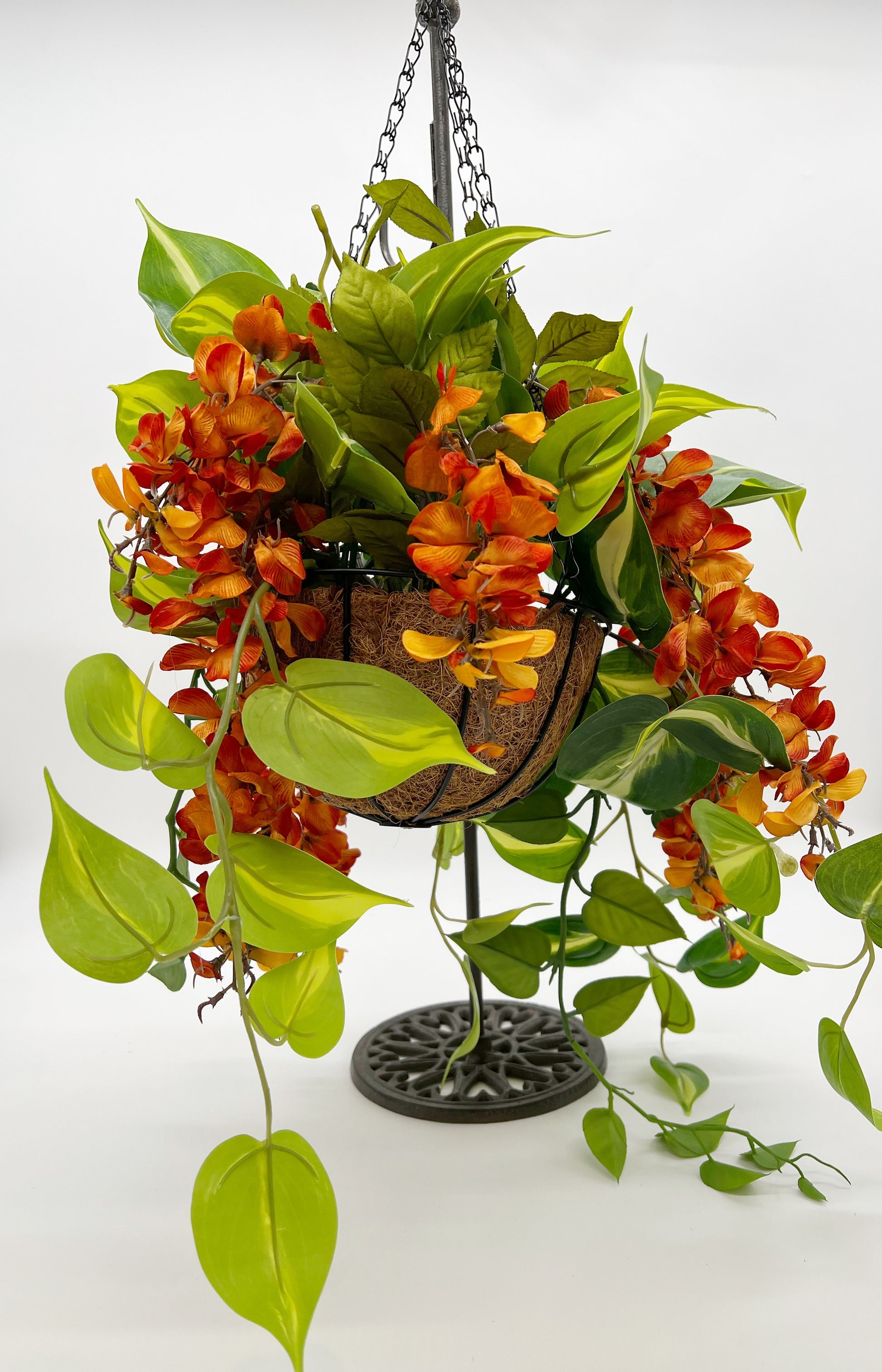 small faux hanging plants Elegant Faux Wisteria Hanging Planter: Maintenance-Free Silk Flower Decor – Faux Real Florals by Yasmin