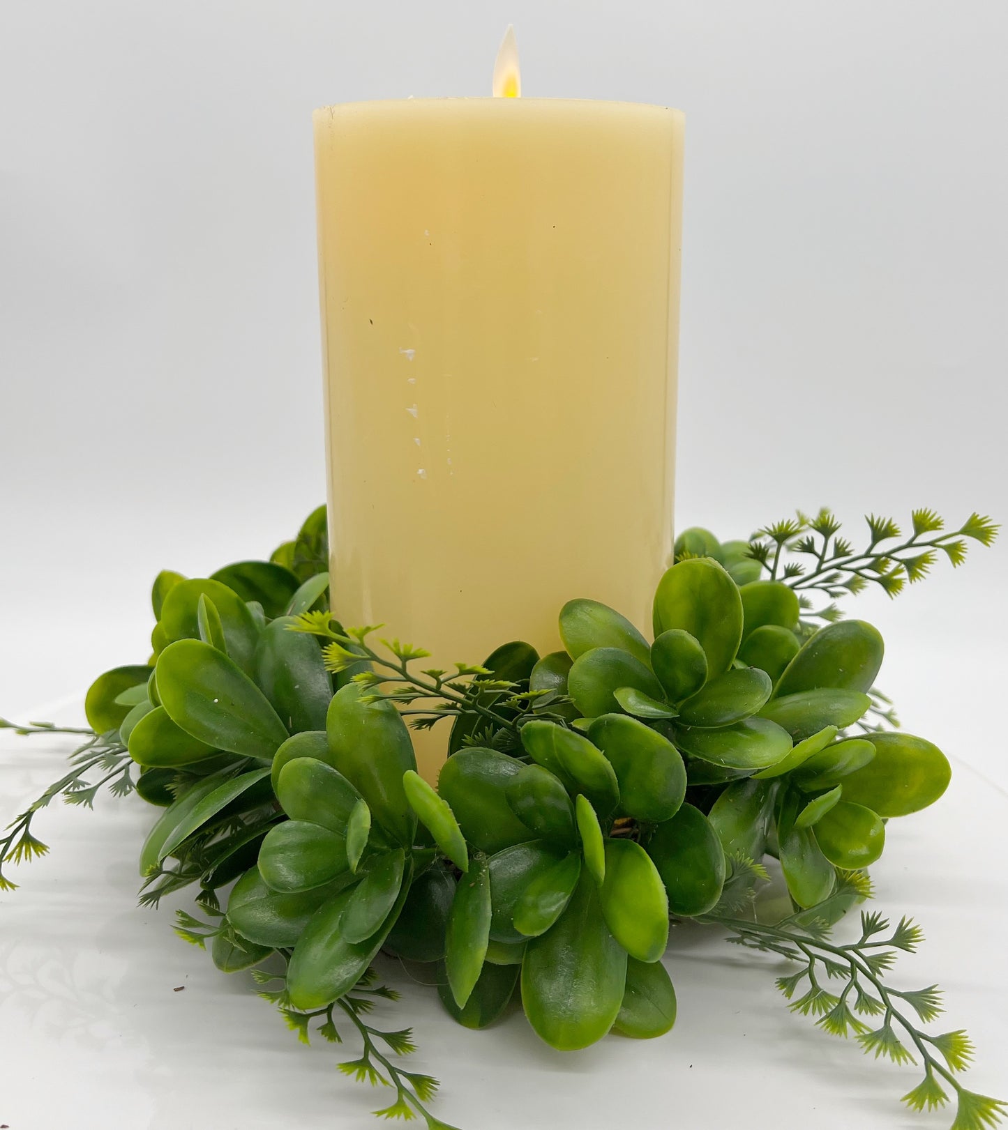 Boxwood and Maidenhair Fern Candle Wreath